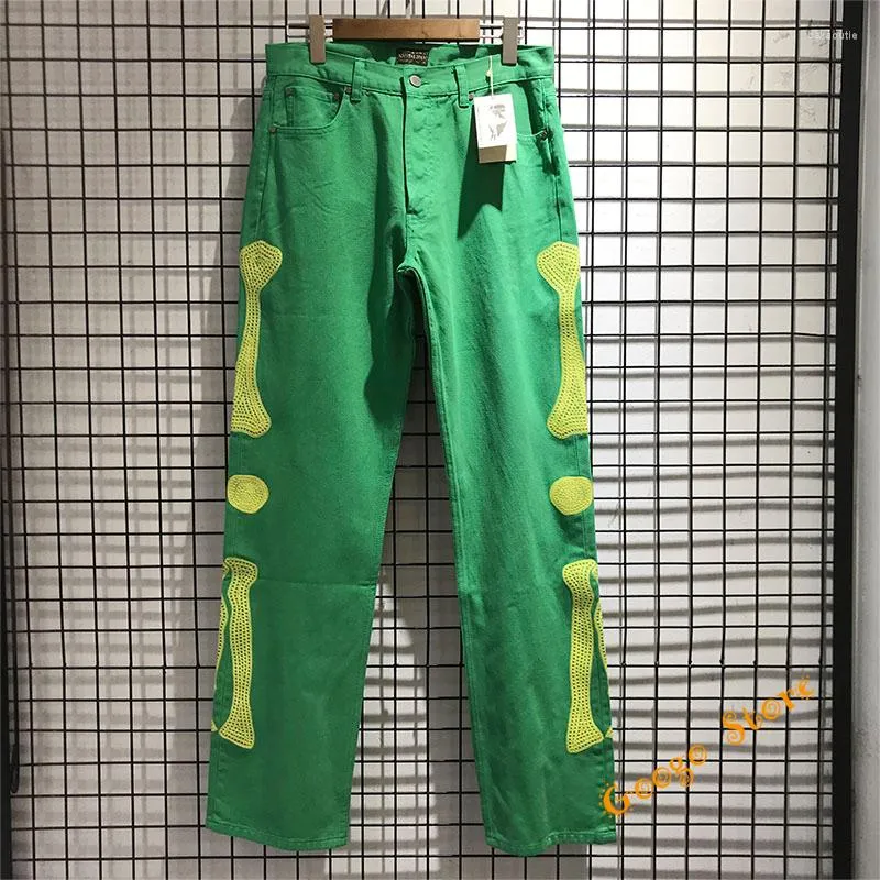 Pantalon Homme Hip Hop Multi-poches KAPITAL Cargo Hommes Femmes Top Qualité Os Broderie Pantalon Streetwear Lâche Vert