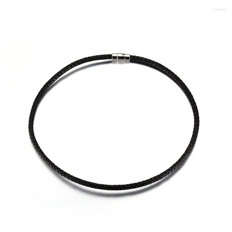 Choker 4MM Black Braided Cord Rope Men's Made Leather Necklace For Men Silver Color Tone Stainless Steel Magnetic Clasp