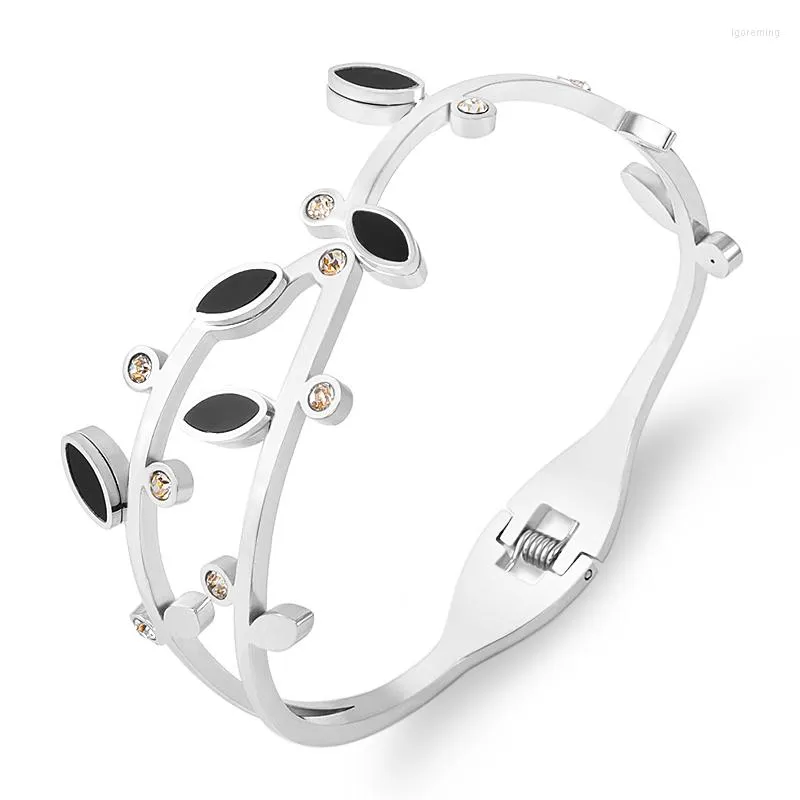 Bangle 2022 Good Branch Design Geometry Charm Armband Titanium Steel Rhinestone For Lady Jewelry Black Emamel