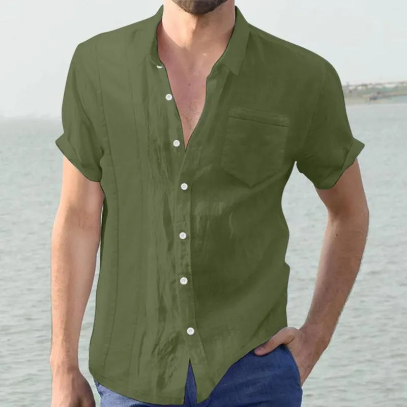 Men's Casual Shirts 2022 Breathable Mens Shirt Button Up Loose Short Sleeve Solid Color Pullovers Harajuku Vintage Men Camisa Wholesale