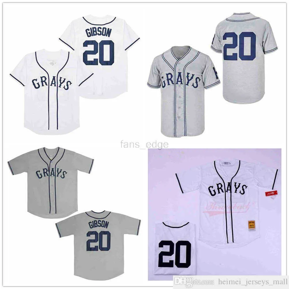 Grays Negro League Men Baseball Jerseys 20 Josh Gibson Custom Steited Shirts Baseball Jerseys Hoge kwaliteit snelle verzending