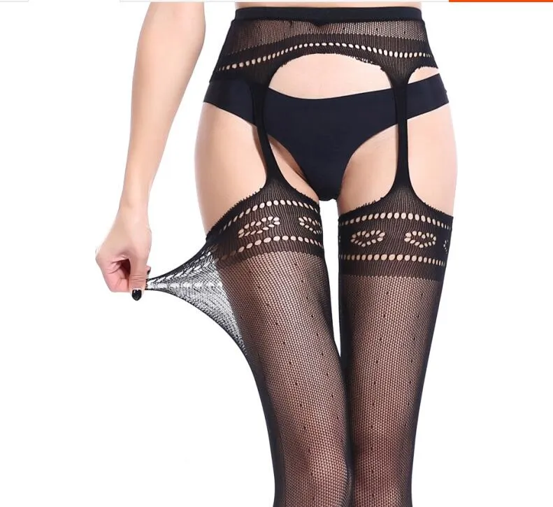Sexy underwear lace transparent sling net socks black sex appeal avoid to take off even waist fishnet stockings slip proof garter belt Europe and America A4
