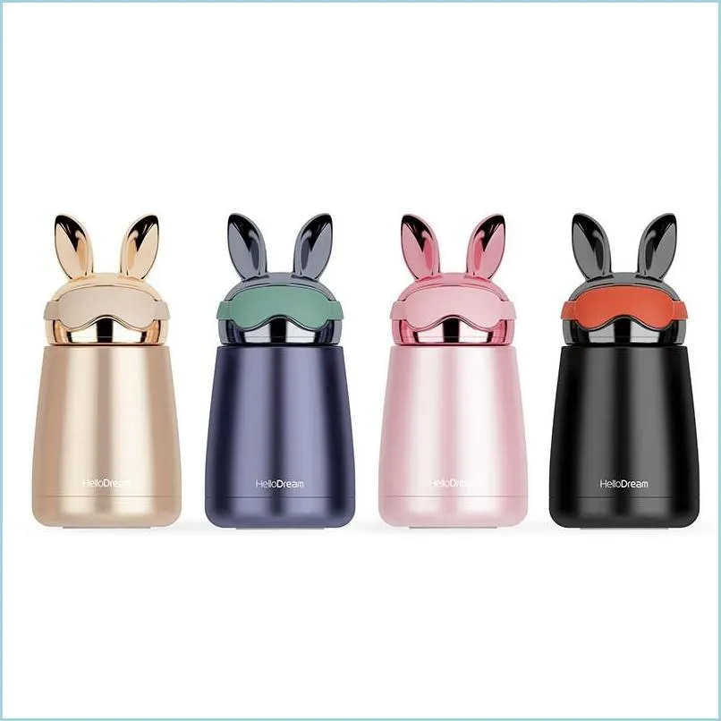 Bouteilles d'eau Belles bouteilles d'eau de grande capacité doubles parois en acier inoxydable gobelet avec tasse en forme de lapin pour femmes hommes 23Kd B Dhb61