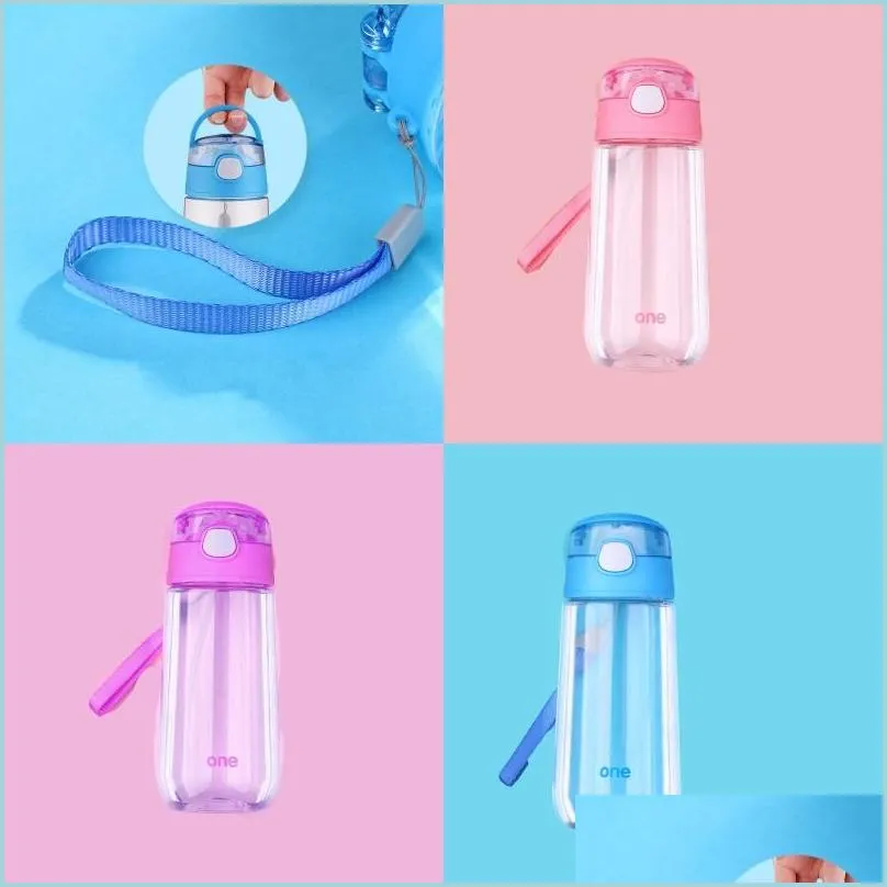 Bouteilles d'eau Enfants Bouteille d'eau en plastique haute capacité de qualité alimentaire PP extérieur portable étudiant transparent St Cup One Click Bounce Dhovn