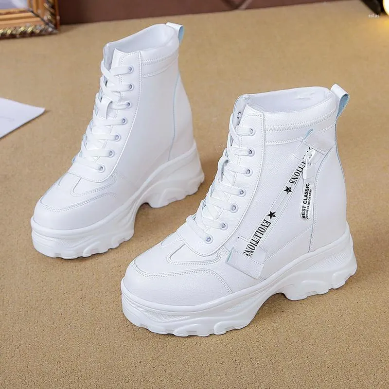 Boots 2022 Autumn High Platform 8CM Heels Women Thick Sole Ankle Shoes Leather Wedge Sneakers Keep Warm Winter Plush