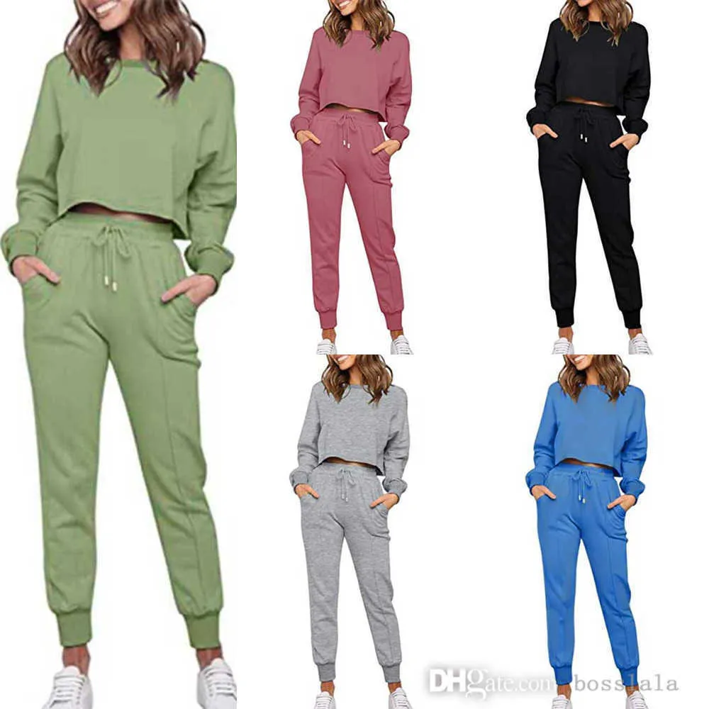 4XL Women Jogger Pants Outfits Fall Winter Clothing Long Sleeve Cropped Sweatshirt And Sweatpants Two Piece Set