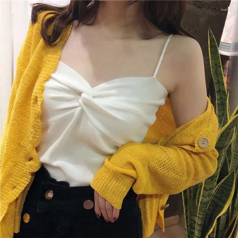 Women's Tanks Summer Clothes 2022 Camisole Women's Short Knit Ice Silk Tank Tops Sexy Sleeveless Solid Crop Top Women Mujer Femme Y3