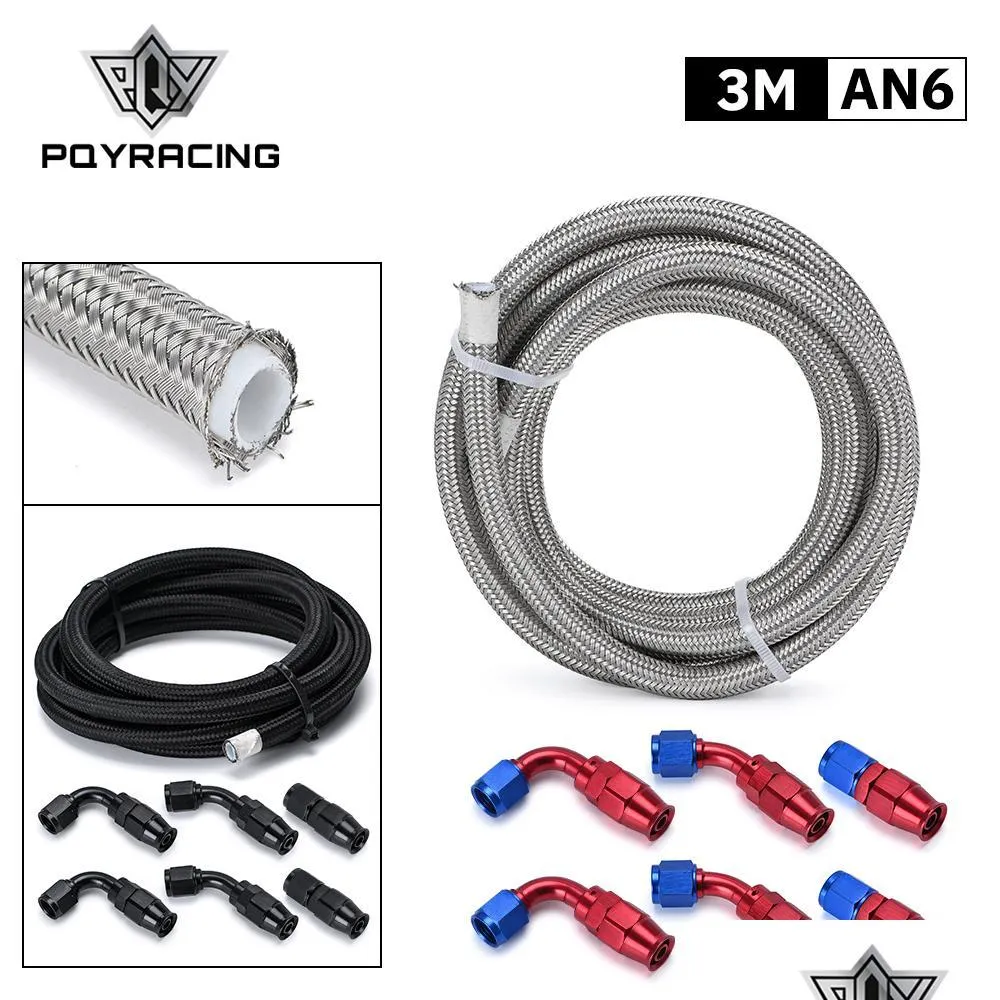 Fittings 10Ft 6An Ptfe E85 Stainless Steel Braided Fuel Hose Ethanol Compatible With 0 45 90