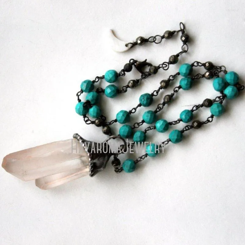 Kedjor NM43280 Quartz Point Turquoise Pyrite Pärled Layering Halsband Minimal Crystal äkta