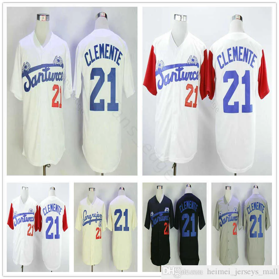 SANTURCE SANTURCE CARCARBOS MENINOS Puerto Rico Roberto Clemente Jersey 21 Camisetas de beisebol de costura cinza preto e cinza preto barato