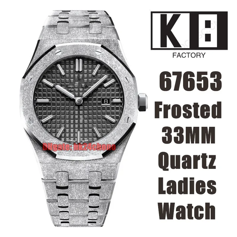 K8F Montres 33mm 67653 Quartz Givré Montre Femme Cadran Noir Bracelet Acier Inoxydable Montres Femme