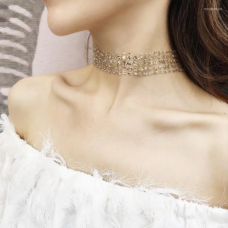 Choker Summer Fake Collar Necklace Sequined Gold Silver Color Women Christmas Gift for Girl