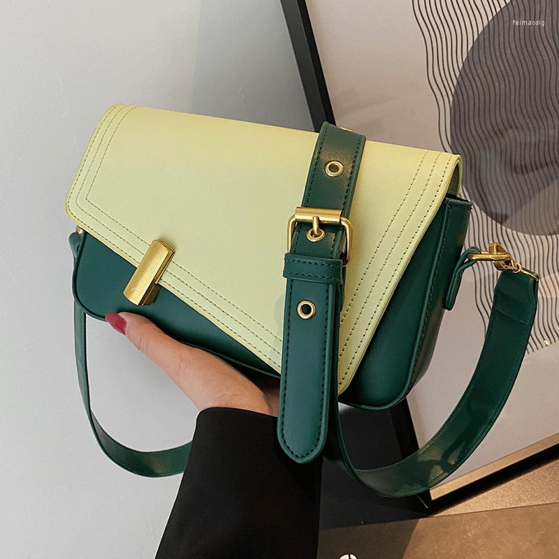 Borse da sera Fshion Crossbody per donna Borsa in pelle con pannelli Borsa a tracolla verde vintage Borsa femminile Designer di marca Flap Messenger