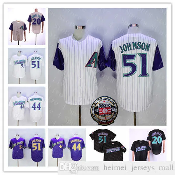 Men's 2018 Hall Of Fame Randy Johnson Matt Williams Luis Gonzalez Goldschmidt Retro Jersey Stitched Cream Purple Pinstripe Black Alternate