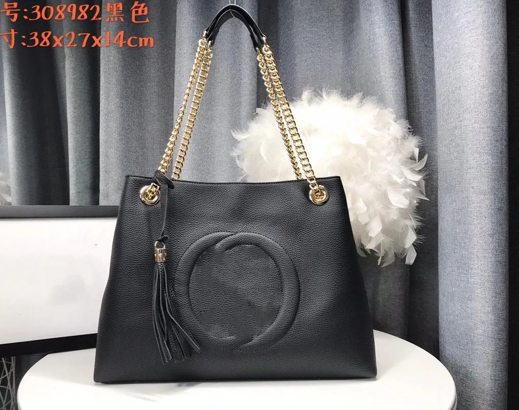 7A Bolso de diseñador de moda de cuero genuino para mujer Bolso suave soho Bolsos de hombro equipaje de compras bolso de mano monedero para mujer bolsos de borla Cadena de oro 6 colores