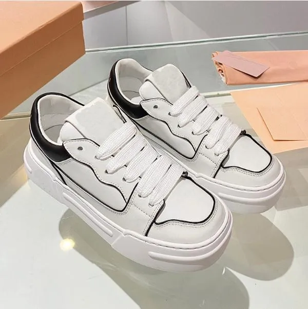 Miu women small white shoes new thick soles laces fashion casual patchwork high-new sports ladies holiday Girls female thick-soles platform cake shoes