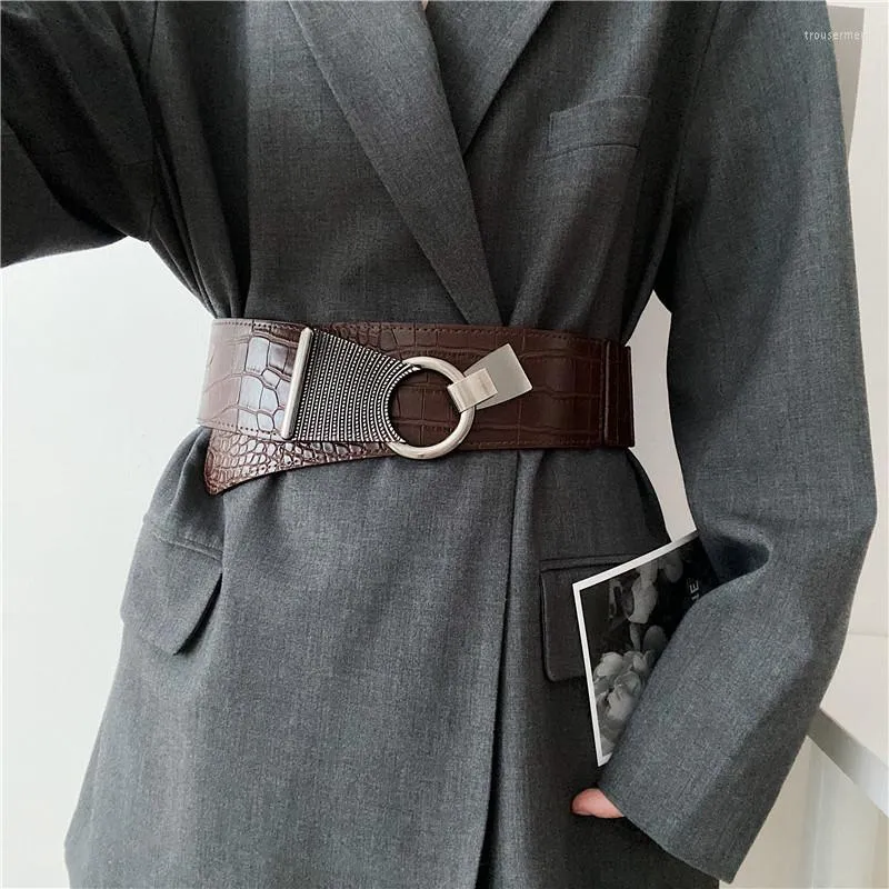 Ceintures X6040 Lady Crocodile Elastique Ceinture Femmes Robe Ceinture Large Ceinture Manteau Decoratif En Cuir Veritable Von 12 53 DHgate