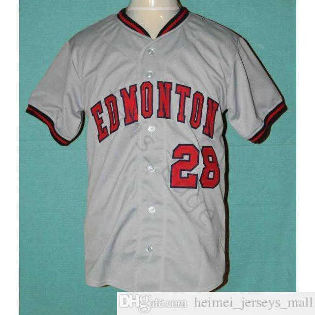 Großhandel Günstige Herren EDMONTON TRAPPERS BASEBALL JERSEY #28 Herren genähte Trikots Shirts Top-Qualität Größe S-XXXL Schneller Versand