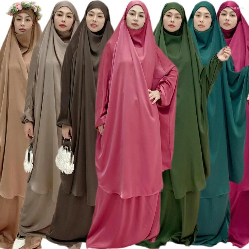 Ethnic Clothing Eid Ramadan Khimar Jilbab Muslim Hijab Abaya Prayer Dress Skirt Set Islamic Overhead Robe Women Kids Niqab Burqa