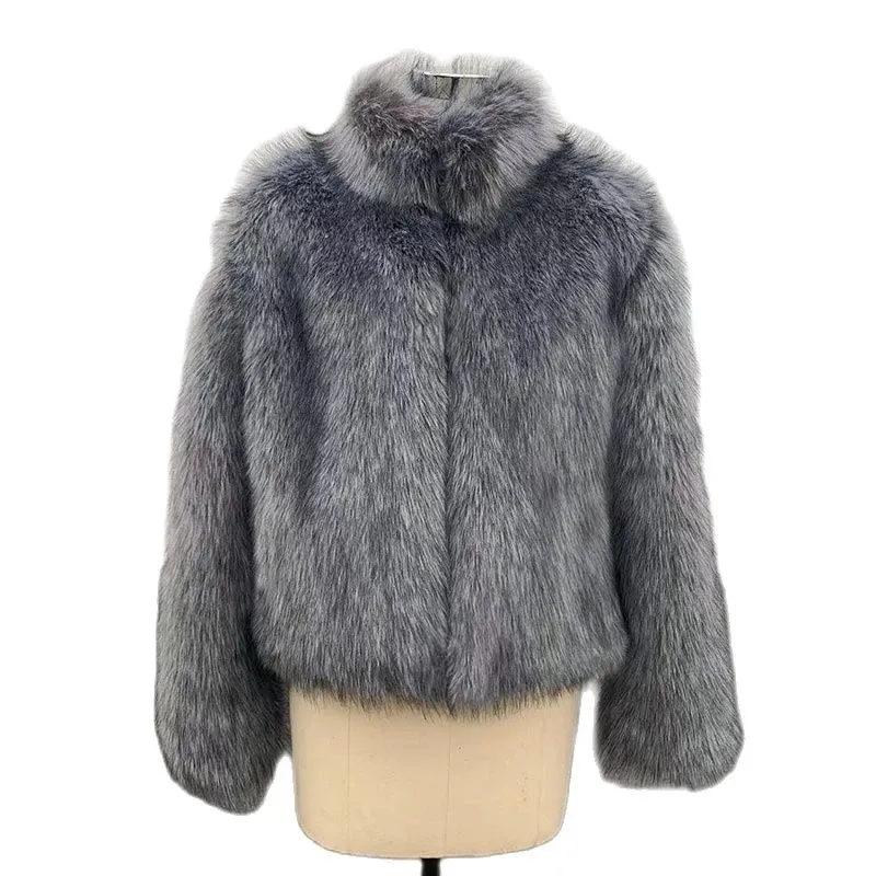 Nouvelle mode femmes Faux manteau de fourrure de raton laveur femme hiver épais chaud moelleux fourrure veste col montant vêtements d'extérieur