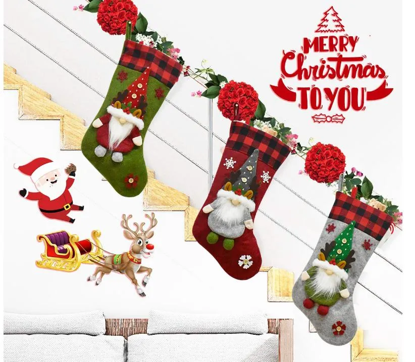 Medias Calcetines de Navidad Bolsas de regalo Bota Chimenea Decoración Año nuevo Soporte para dulces Decoraciones navideñas DE857