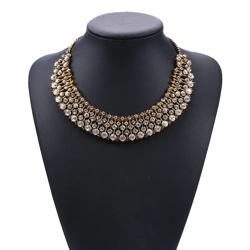 Strings Strings ZA Declara￧￣o de colarinho grande colar de gargantilha feminina Moda indiana Vintage ￩tnica Big Bib Crystal Jewelry Woman 221024
