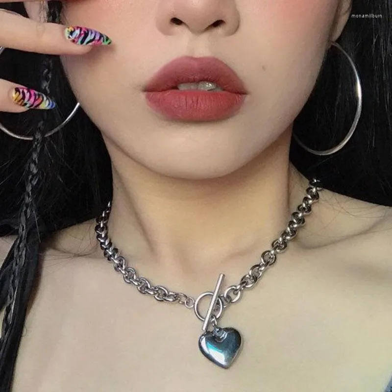 Girocollo stile coreano giapponese OT catena spessa collana con ciondolo cuore amore donna punk gioielli clavicola geometrica YN1701