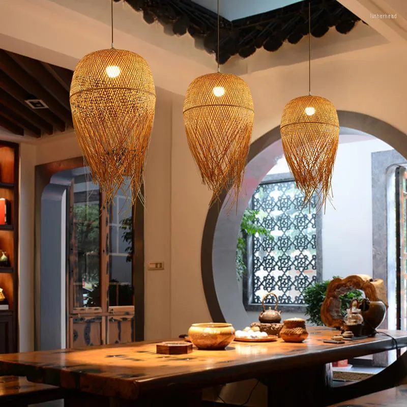 Hängslampor retro bambu korg rotting lampskärm kök ljuskrona kaffebord lampa matsal upphängning heminredning design