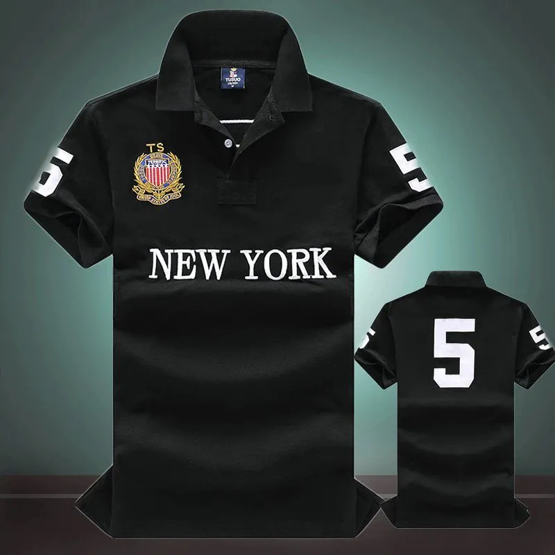 Nowojorski haft letni krótkie polo koszulę bawełniana wysokiej jakości męska koszulka sportowa marka mody s-5xl