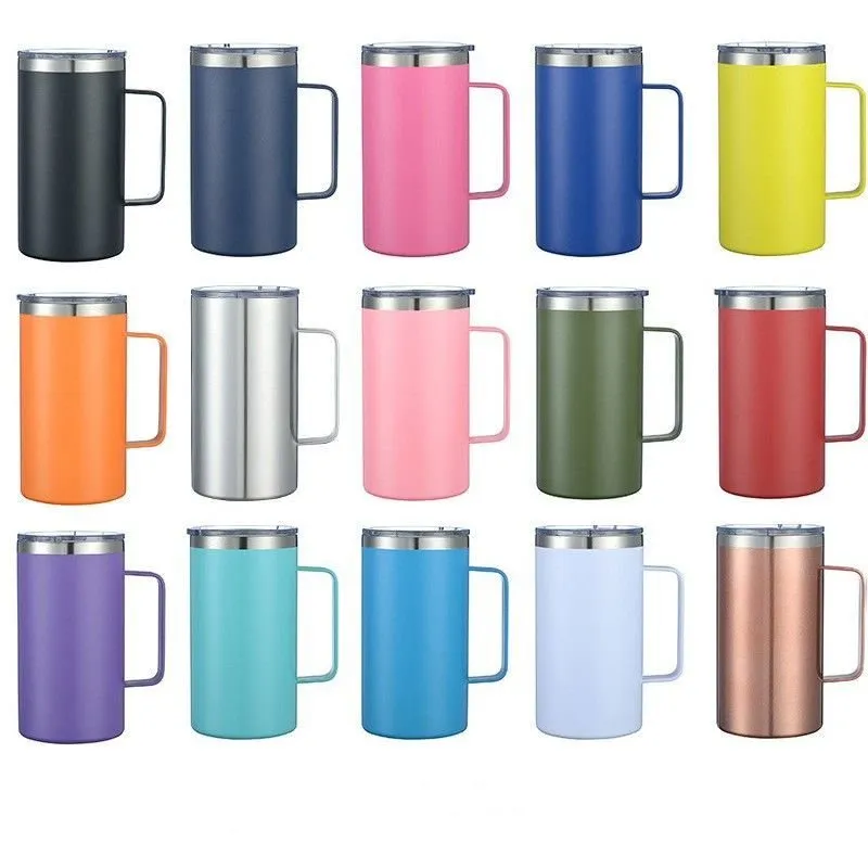 24oz Coasted Straight Tumbler With Handle Stainless Steel Insulated Vacuum Traval Coffe Mugs with Lid Straw Car Cups 15 Colors