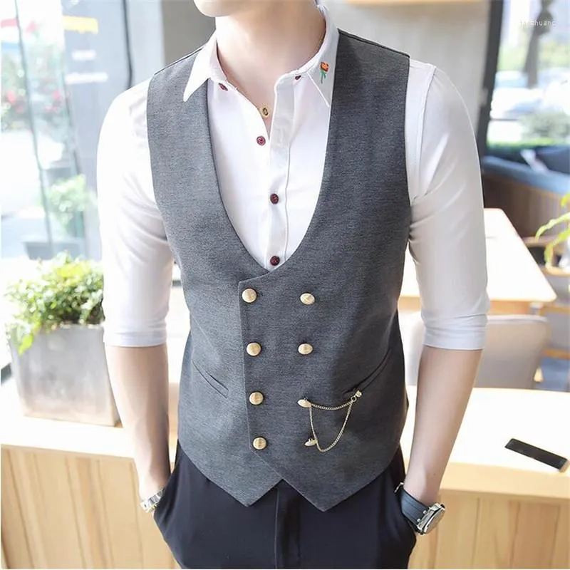 2022 Mens Double Breasted Designer Grey Suit Vest Slim Sleeveless Dress Suit In Gray Black For Business And Casual Fashion From Taozhuang 24.78 DHgate.Com