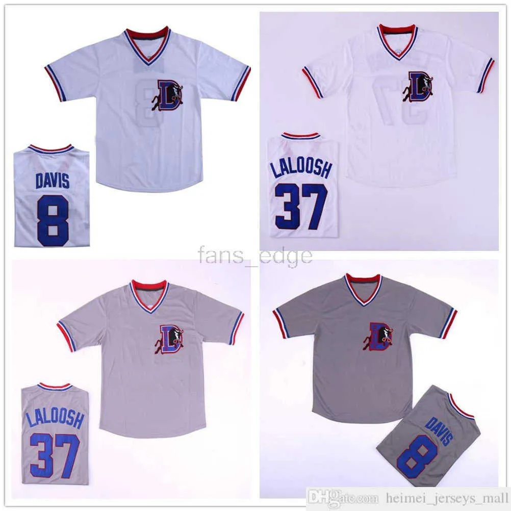 Męs Bull Durham #8 Crash Davis #37 Ebby „Nuke” Laloosh zszyty film baseballowy Jersey White Grey Szybka wysyłka Wysoka jakość