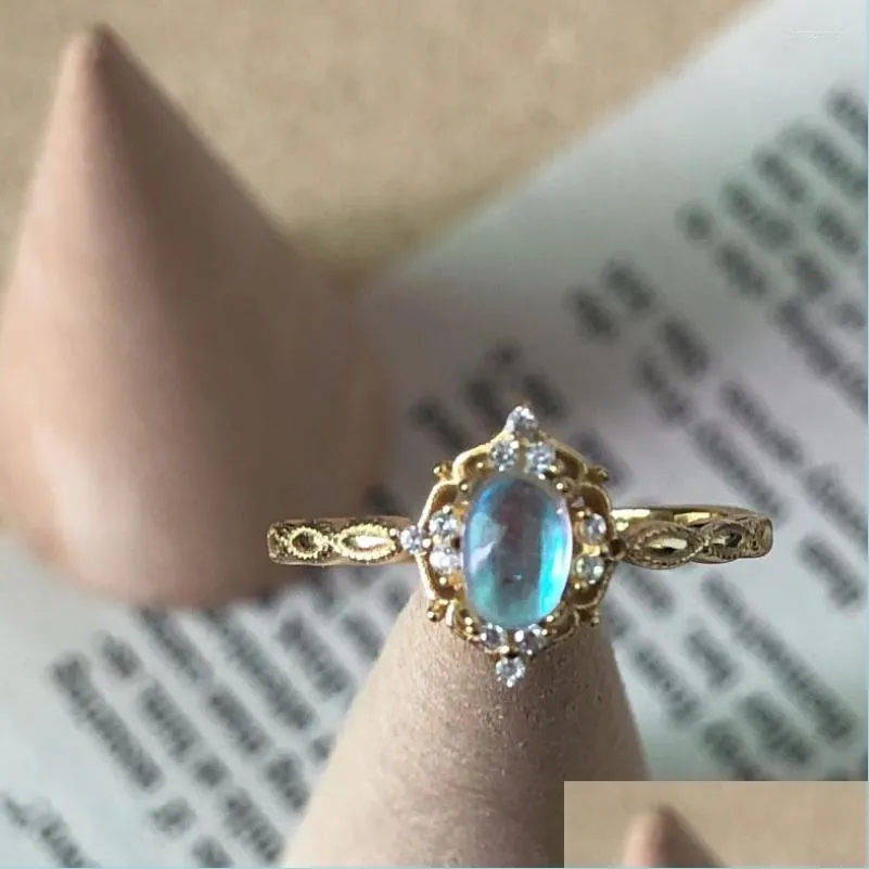 Wedding Rings Wedding Rings Sterling Sier Moonstone Vintage Princess Lace For Women Gold Female Gemstone Finger Ring Adjustable Fine Dherp