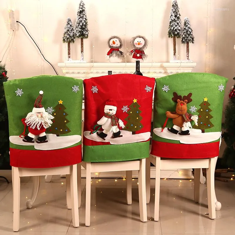 Chair Covers Christmas Cartoon Santa Claus Snowman Printed Non-woven Fabric Chairs Cover Home Textile Festive Wedding Decoration Navidad