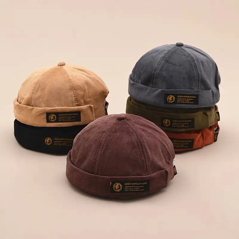 New Fashion Retro Unisex Docker Sailor Biker Cap Men Adjustable Casual Brimless Skull Loop Beanie Hat Solid Women Harajuku Winter