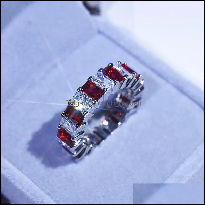 Anneaux de mariage Anneaux de mariage de luxe éblouissant bague en zircone cubique blanc rouge coeur cristal cocktail fête femmes mariée fiançailles bijou Dhnhi