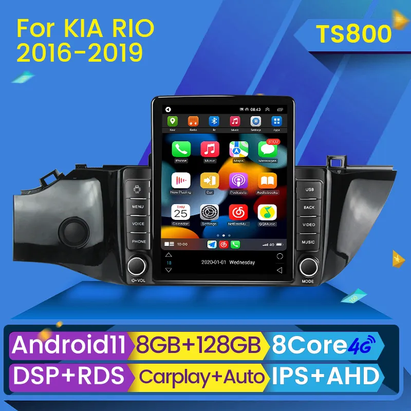 128G Android 11 Player 2 Din Car DVD Radio CarPlay voor Kia Rio 4 RIO4 2017-2019 Multimedia Video GPS Navigaion Stereo Head Unit