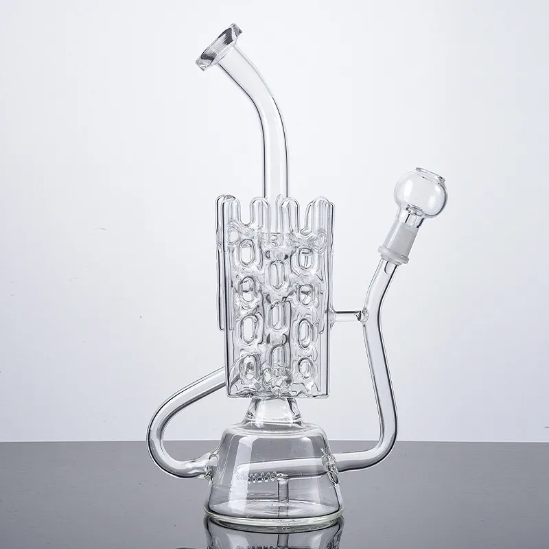 W MAGAZYNIE Unikalne Inline Perc Fajki wodne Recycler Szklane bonga Szwajcarski Percolator Dab Rigs Przezroczyste grube Pyrexowe fajki wodne z 14 mm łączoną kopułą gwoździa