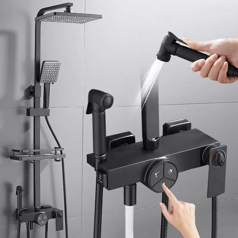 Ensembles de douche de salle de bains Robinet à affichage numérique thermostatique noir Robinets de pluie Ensemble de bec de bidet