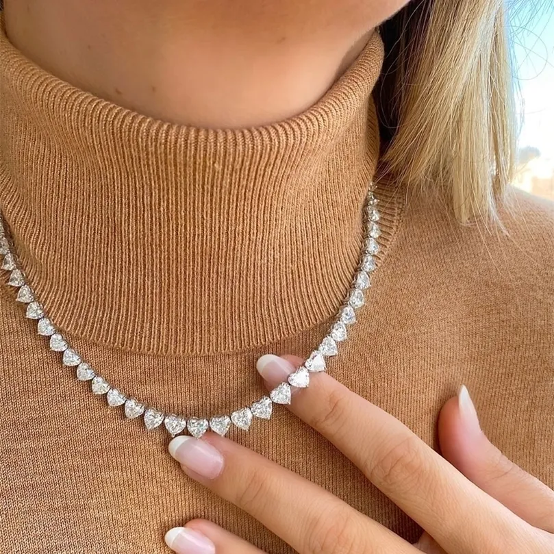 Collane con ciondolo All'ingrosso 5A a forma di cuore CZ ghiacciato bling cz collana da tennis per le donne fidanzata regalo di San Valentino gioielli di moda 221024