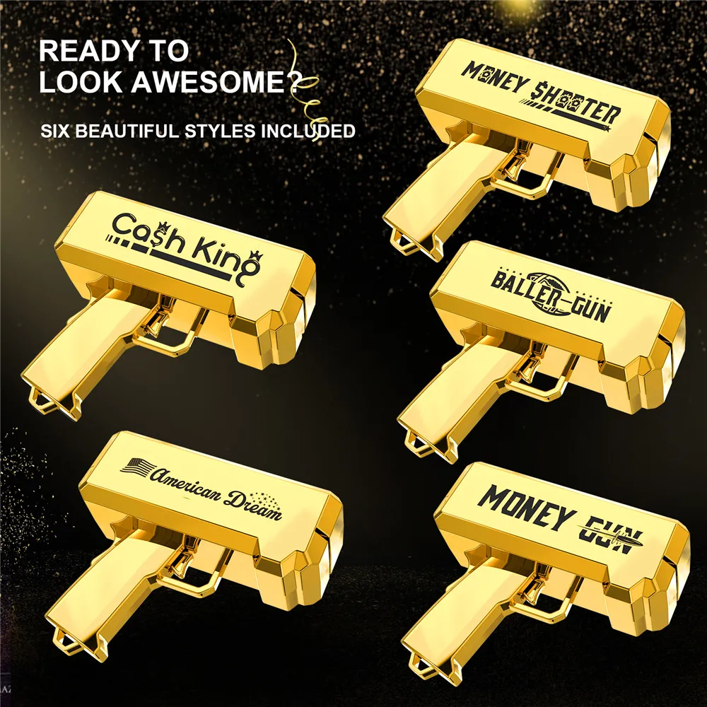 Money Gun Shooter RUVINCE Speelgoedpistool 18K Real Gold Plating Prop Dollar cash Cannon Make it Rain voor Feest Nachtclub Verjaardag Kerst Bruiloft Film afspelen