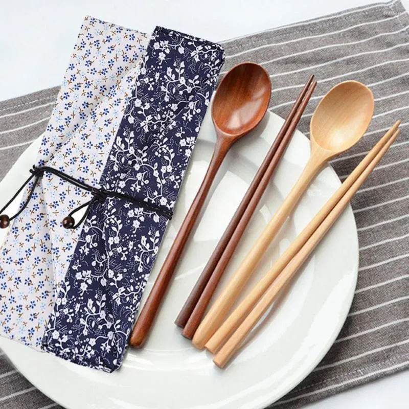 Dinnerware Sets 2PCS Spoon Chopstick Cutlery Portable Kit Lunch Tableware With Bag Set Kitchen Accessories