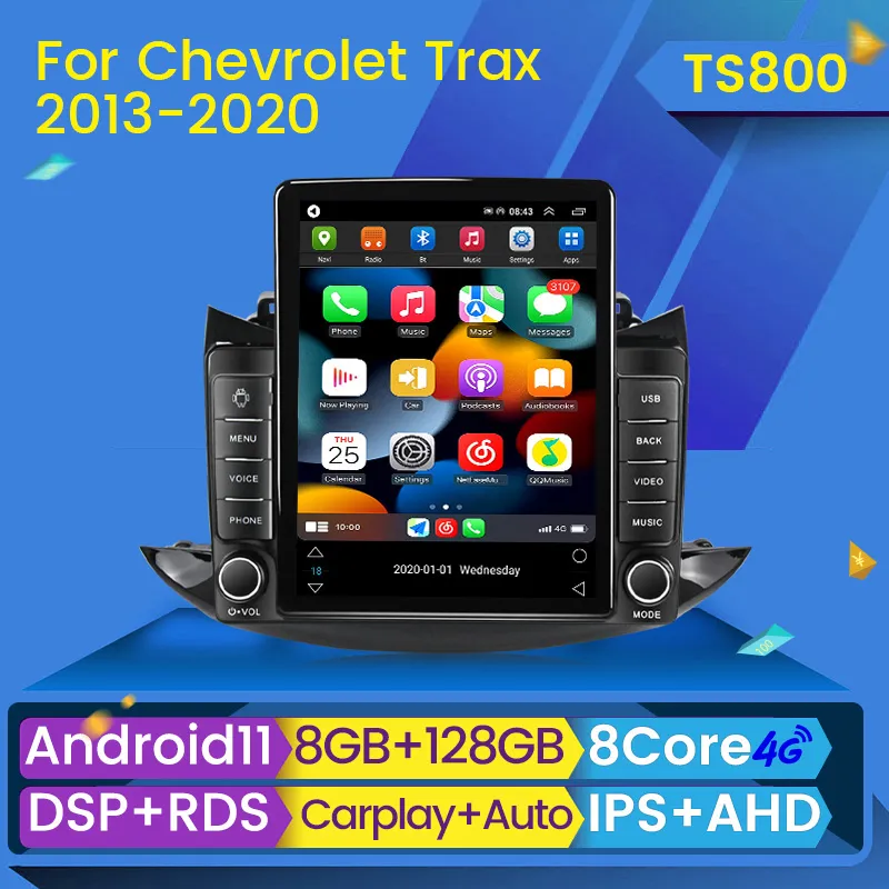 Радиоплеер DVD Car Car Car для Chev Tracker Trax 2013 - 2020 Tesla Style CarPlay Multimedia Video GPS Navigation 2 Din Bt