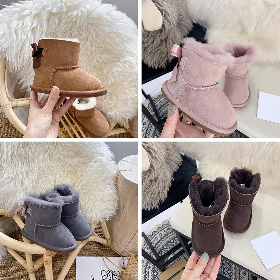 Toddler Snow Boots Chestnut Brown Grey Pink Insulated Winter Booties for Kids