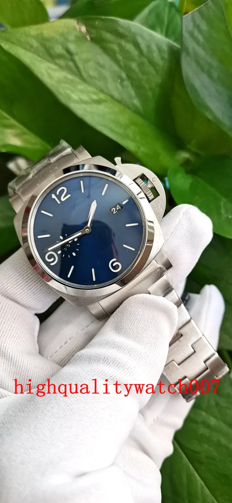 V7 탁월한 남성 손목 시계 44mm 블랙 블루 다이얼 01316 00723 스테인리스 스틸 브레이슬릿 자동 기계적 투명한 최신 남성 시계