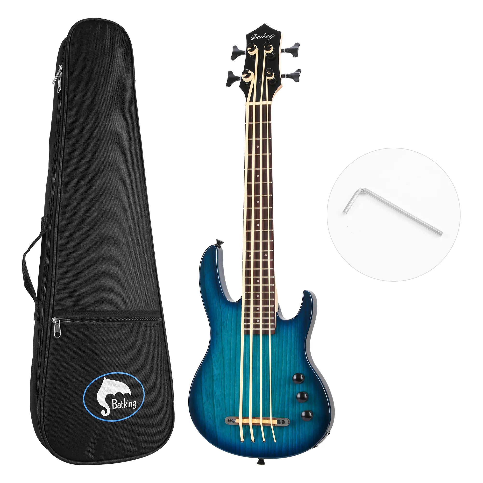 Ukulele Electric Bass Uke Guitar Mini 4String Aquila String From Italy Eadg Ashwood Body con bolsa de concierto en color azul