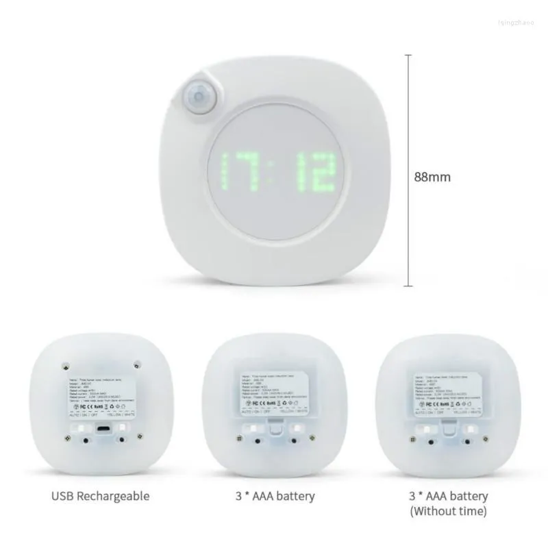 Sensor de movimento Lâmpada de lâmpada de lâmpada de lâmpada de lâmpada inteligente Luz noturna interna com relógio de tempo para a iluminação de decoração da TV do corredor do quarto