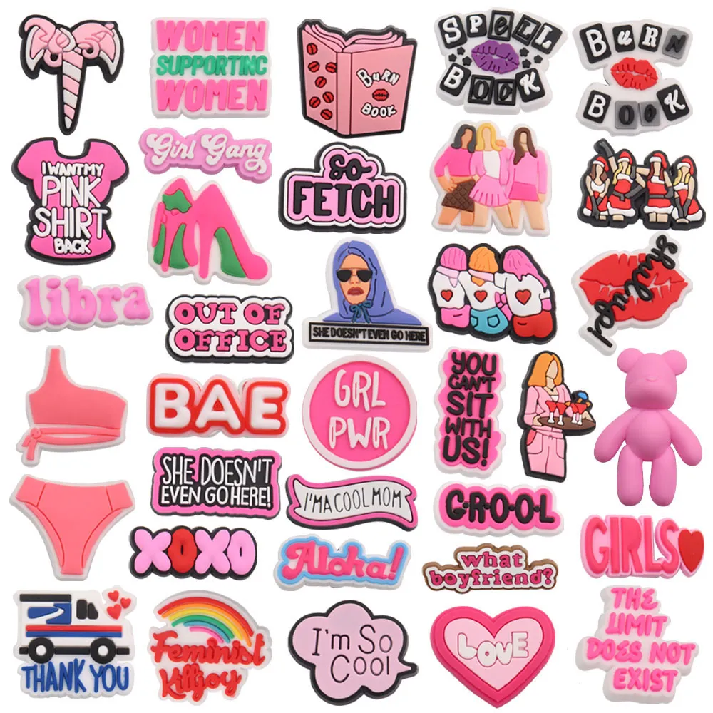 MOQ 20PCS PVC Cartoon Wspieranie Wspieranie Kobiet Dziewczyna Gang Feminist Grl PWR But Dekoracja Urok Burek Akcesoria Clog Pins Dekoracje Zespoły bransoletki