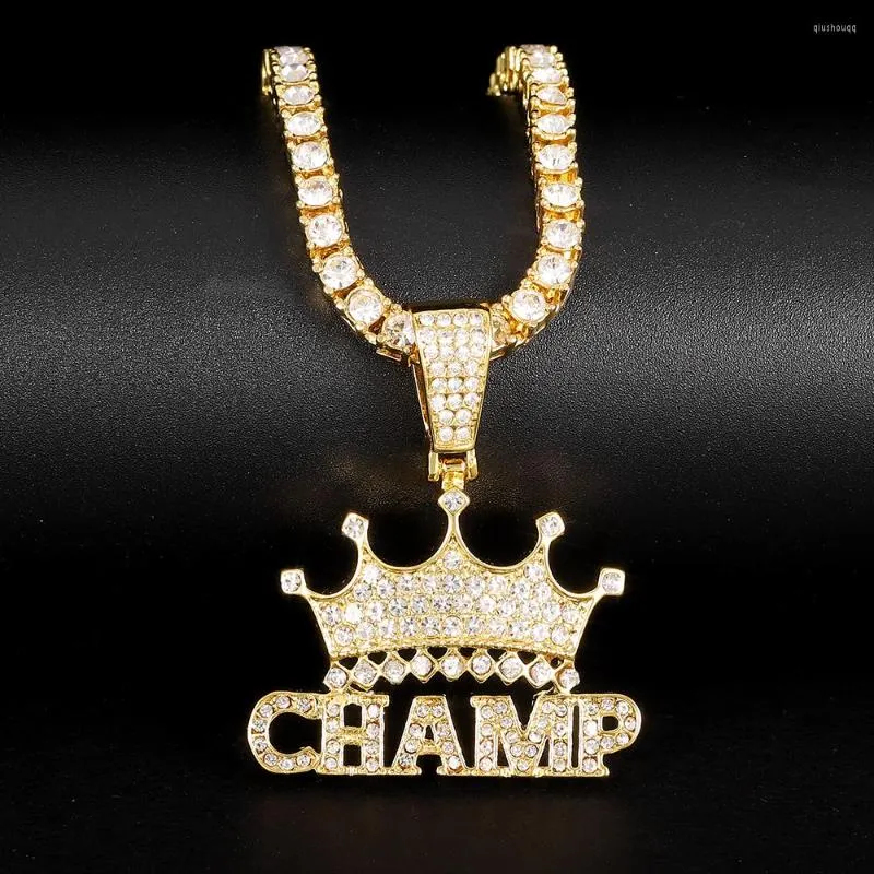 Chaînes Hip Hop Bling CHAMP couronne collier hommes couleur or chaîne De Tennis glacé pour les femmes Collares De Moda 2022