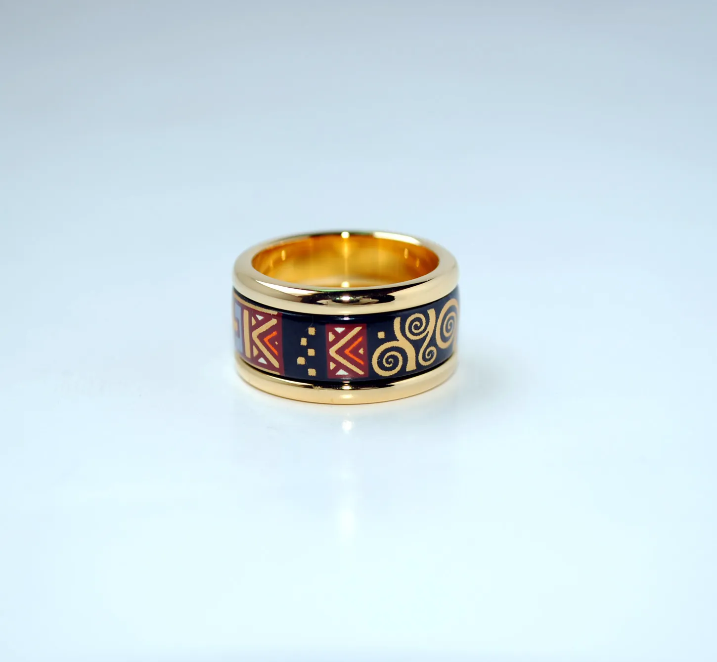 Klimt Series Band anneaux 18 km plaqués en émail rond des anneaux de créateurs pour femmes bijoux de mariage comme cadeau